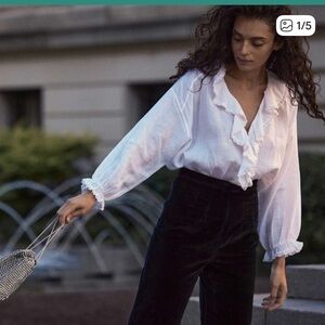 Doen White Ruffle Ramie Cotton Long Sleeve Blouse Small Hedia Blouse